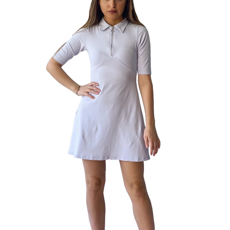 Customized O-Neck Mid Length Sleeve Front Zip Up Mini Dress for Women TLS206