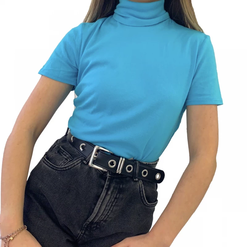 High Quality Turtle Neck Short Sleeve Long T-Shirt for Women TLS210