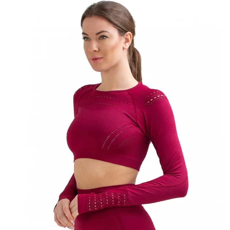 Seamless Long Sleeve Crop Top for Ladies with Custom Logo TLS234