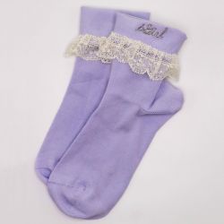 Embroidered Crew Socks For Women with Lace TLS370