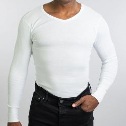Long Sleeve V-Neck High Quality Seamless Tube Fabric Undershirts for Men TLS374