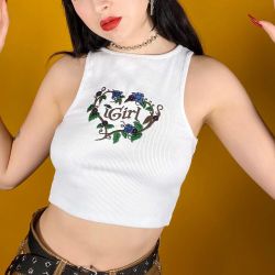 Custom Embroidered Camisole O-Neck Crop Tank Top TLS378