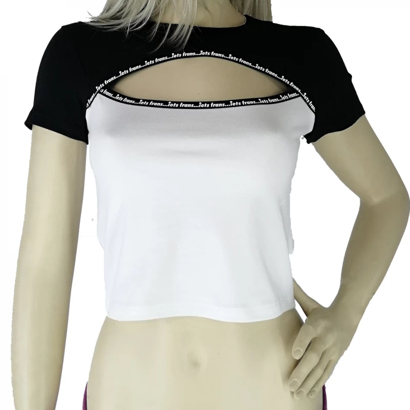 Womens Brand Printed Two Color Cropped Top T-Shirt TLS89