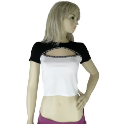 Womens Brand Printed Two Color Cropped Top T-Shirt TLS89