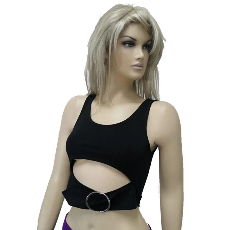 Girl's Split Sleeveless Belted Black Tank Top Shirts TLS44