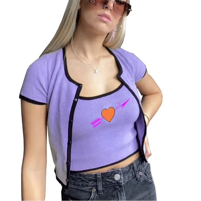 Women Ribbed Fashion Camisole +Vest Set Top for Girls TLS185