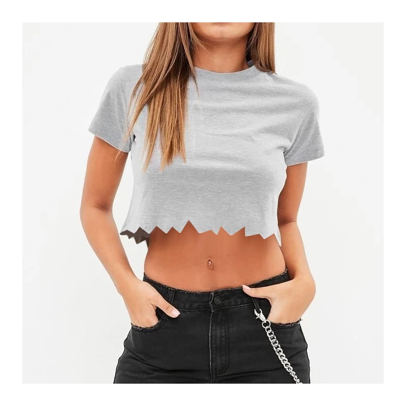 Stitches Solid Seamless Ribbed Cropped T-Shirt